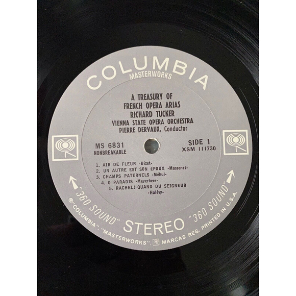 Treasury French Opera Arias Richard Tucker LP Columbia MS 6831 Dervaux Vinyl EX - Picture 5 of 7